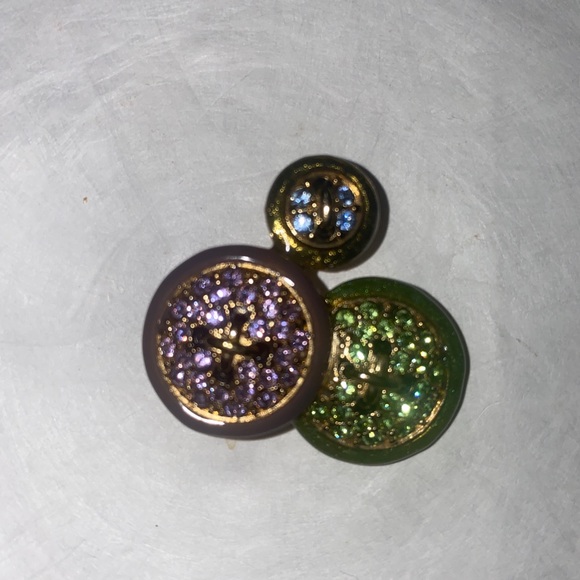 MONET Pink Green Silver Green Enamel Rhinestone Button Pin Brooch $15 - Picture 2 of 5